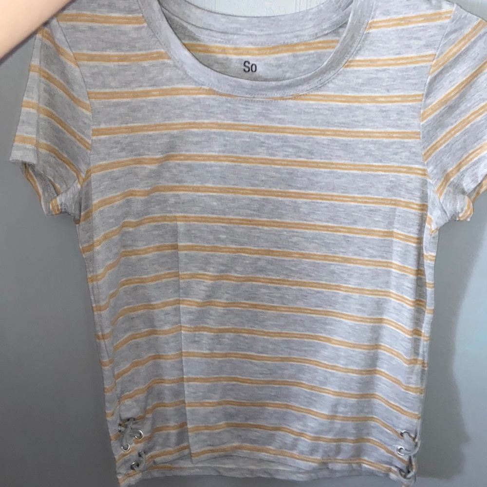small SO shirt with yellow stripes